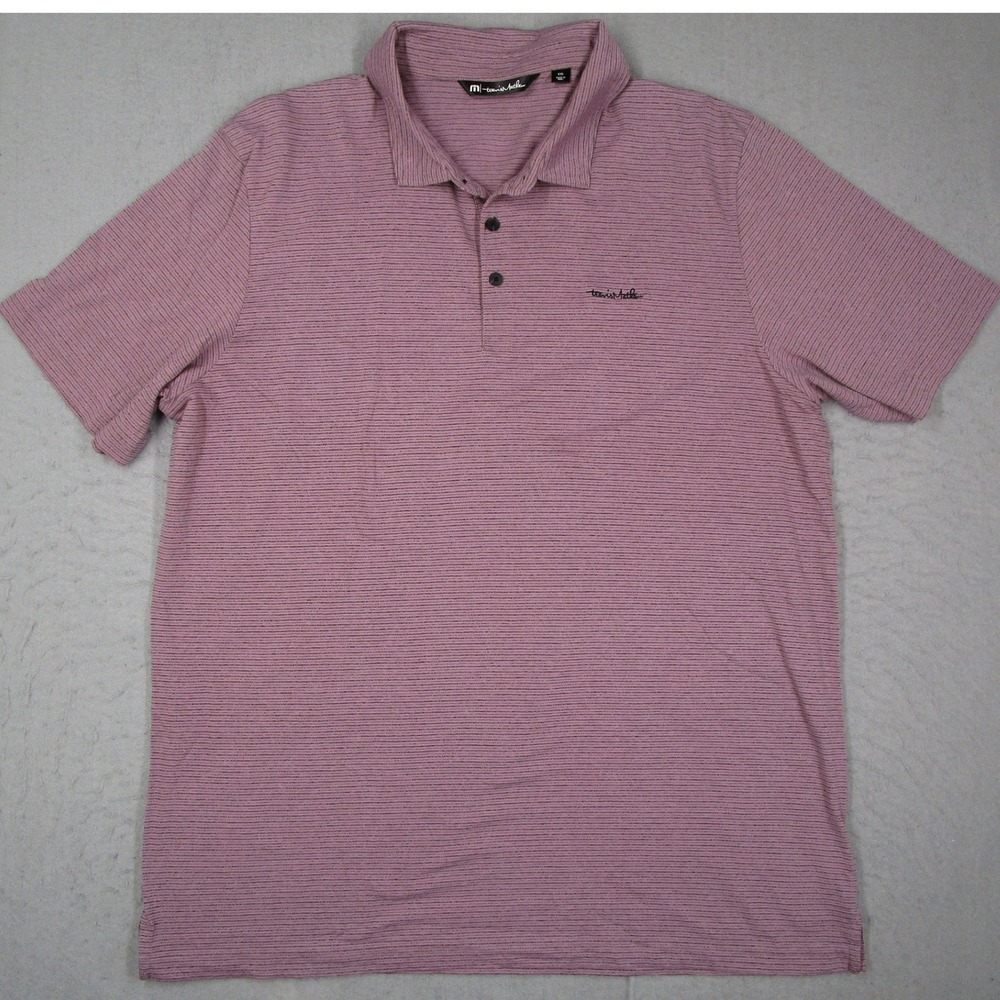 TravisMathew Mens XXL Mauve Pink Black Striped Pima Cotton Blend Polo Shirt